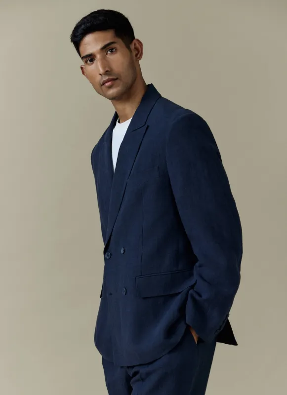 Clifton Double Breasted Blazer | Linen | Navy made by Percival