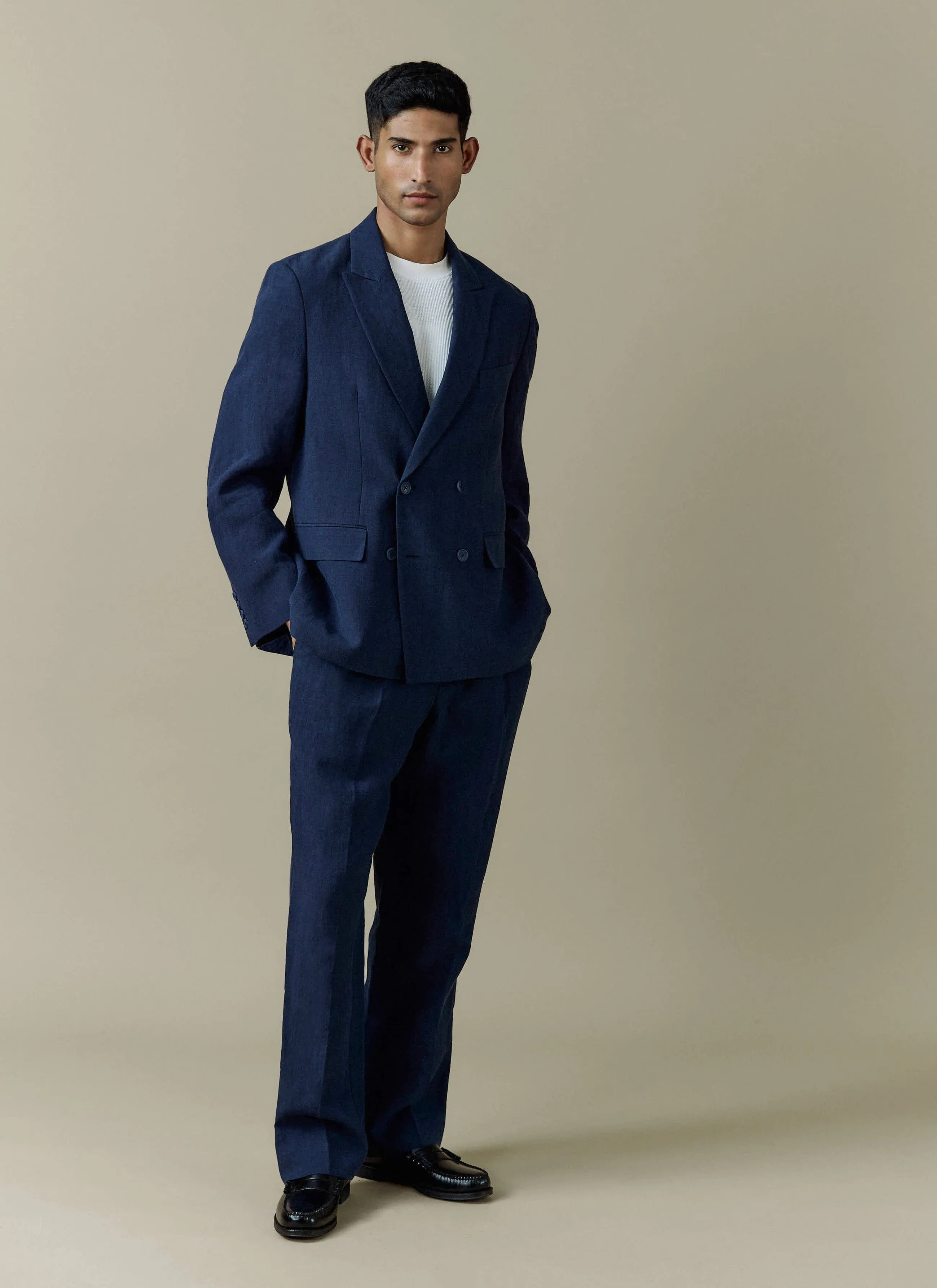 Clifton Double Breasted Blazer | Linen | Navy sold by Percival product image thumbnail 2