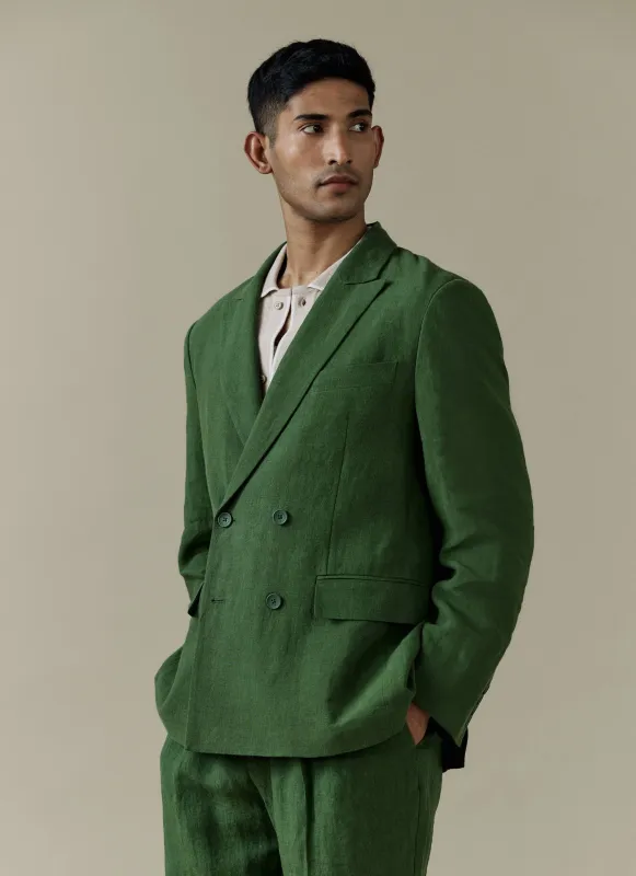 Clifton Double Breasted Blazer | Linen | Forest made by Percival