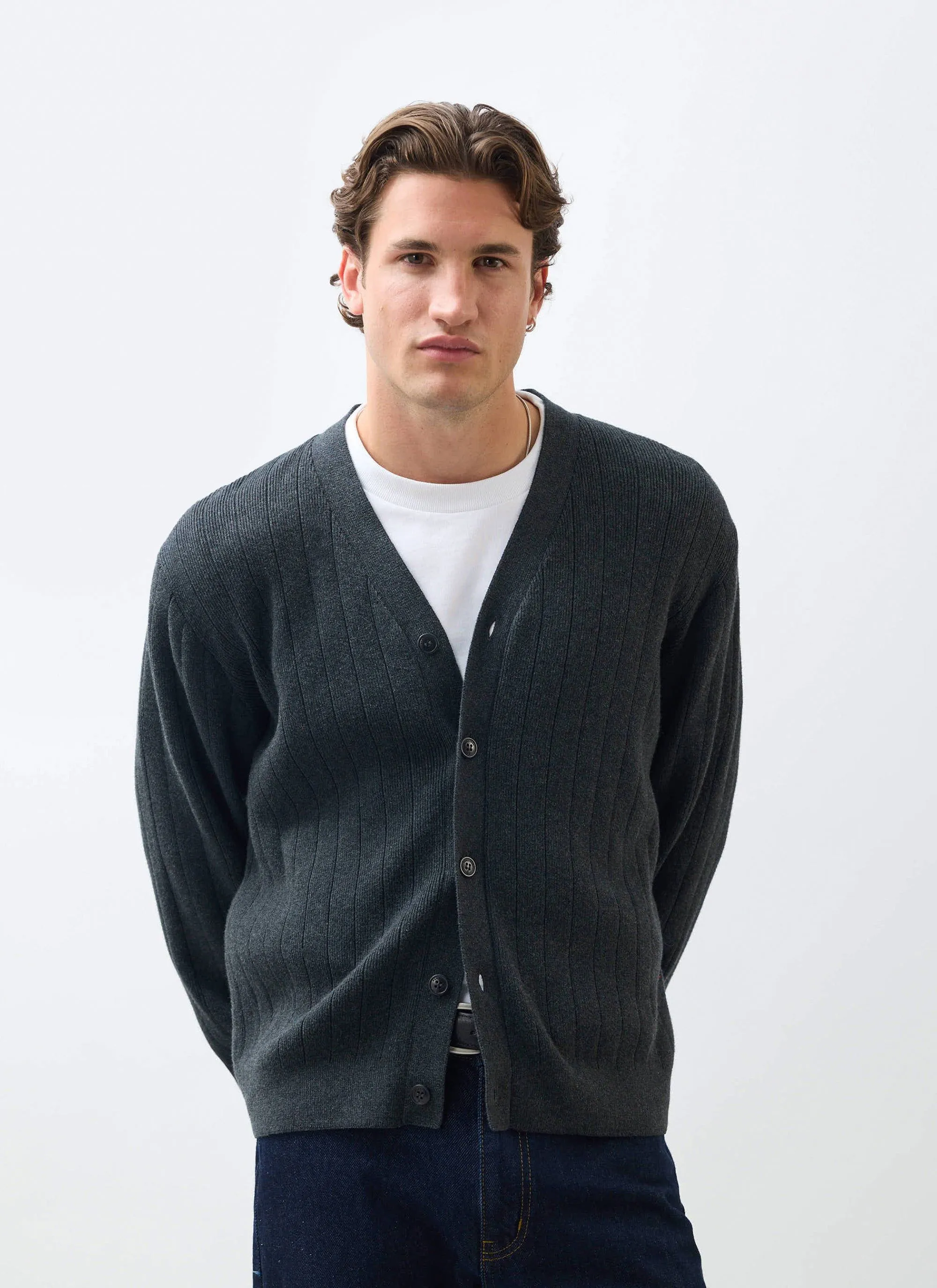 Editor Cardigan | Cotton | Grey sold by Percival