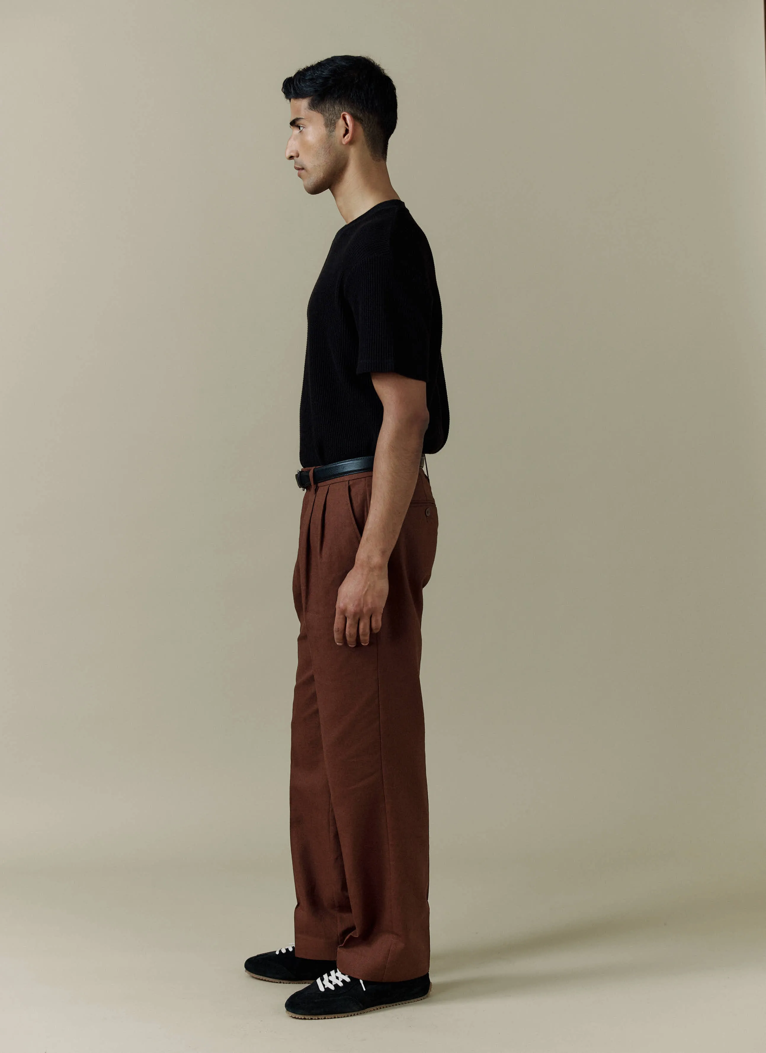 Pleated Tailored Trousers | Linen | Brown sold by Percival product image thumbnail 4