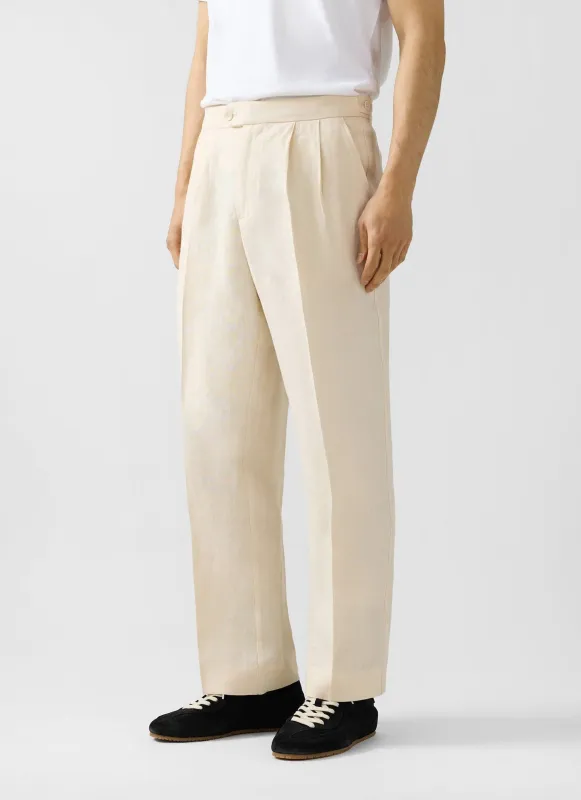 Pleated Tailored Trousers | Linen | Cream made by Percival