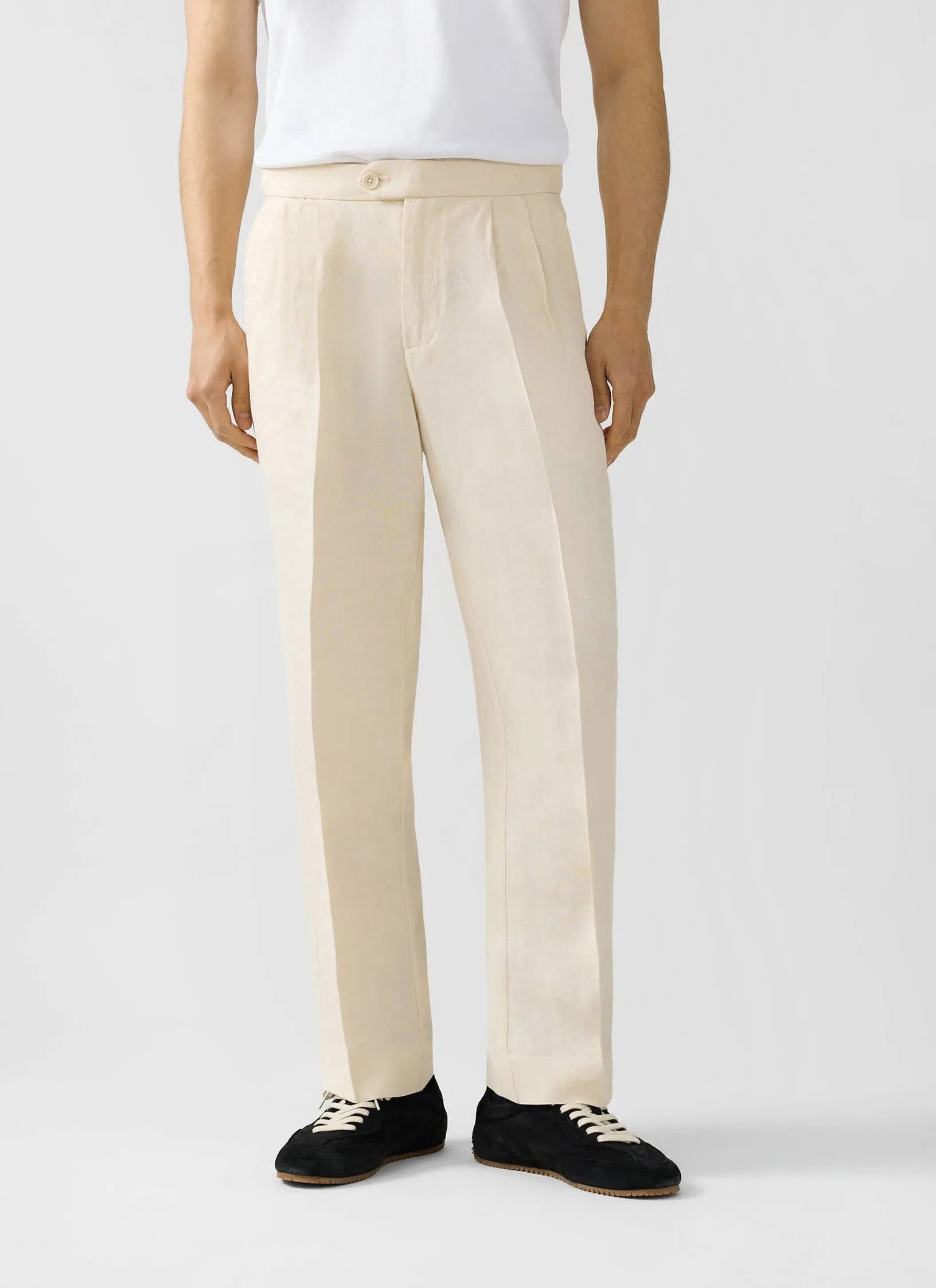 Pleated Tailored Trousers | Linen | Cream sold by Percival product image thumbnail 4