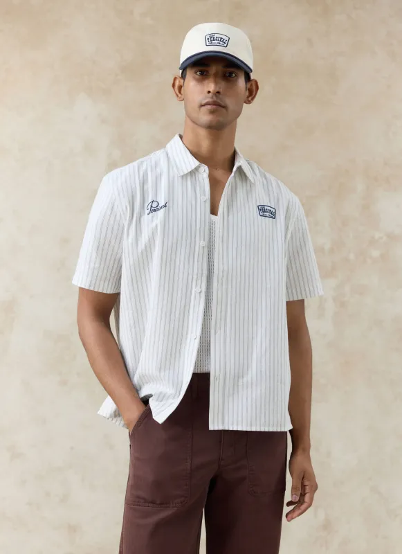 Lucia Embroidered Shirt | Cotton | Cream Stripe made by Percival