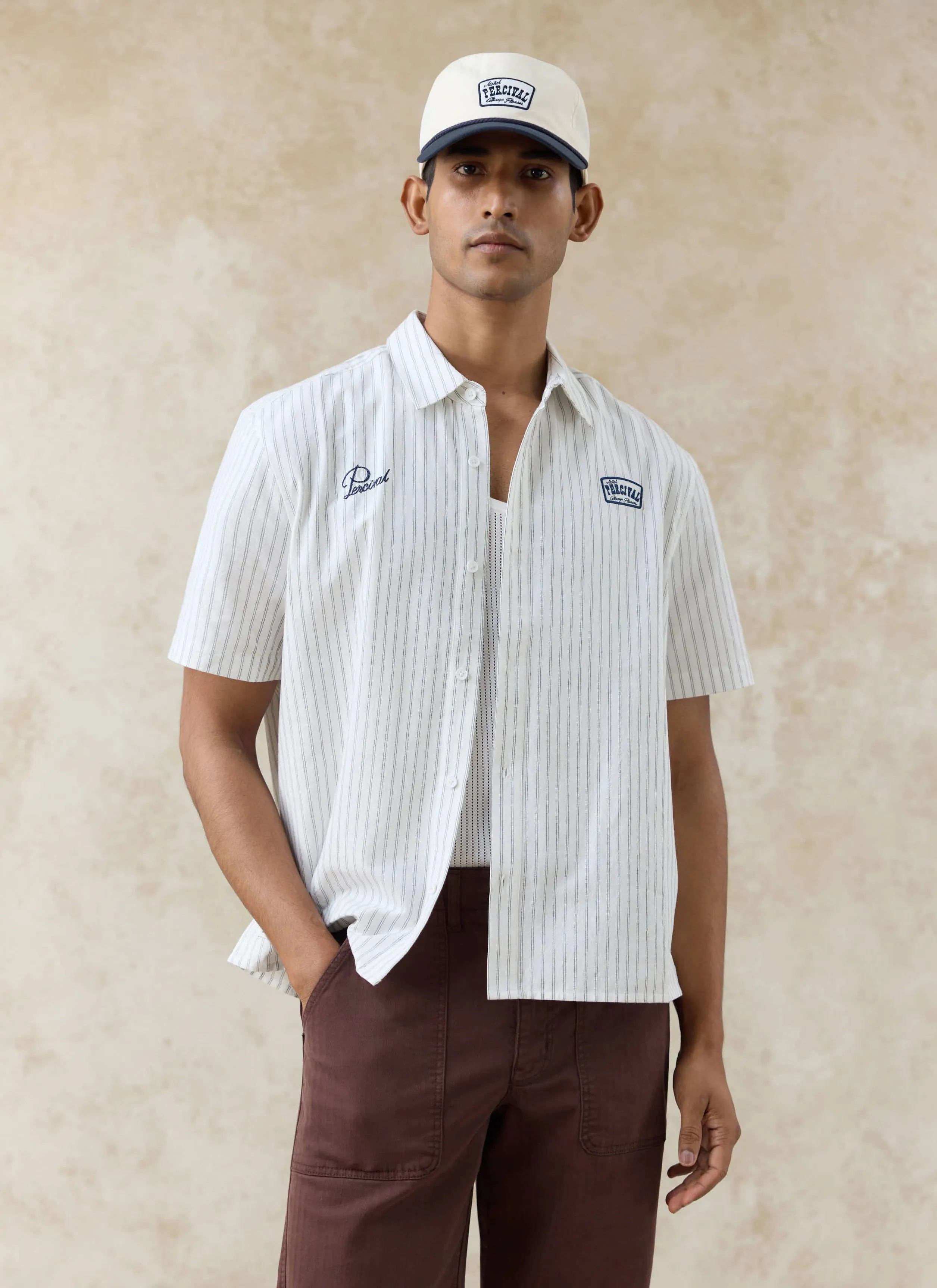 Lucia Embroidered Shirt | Cotton | Cream Stripe sold by Percival