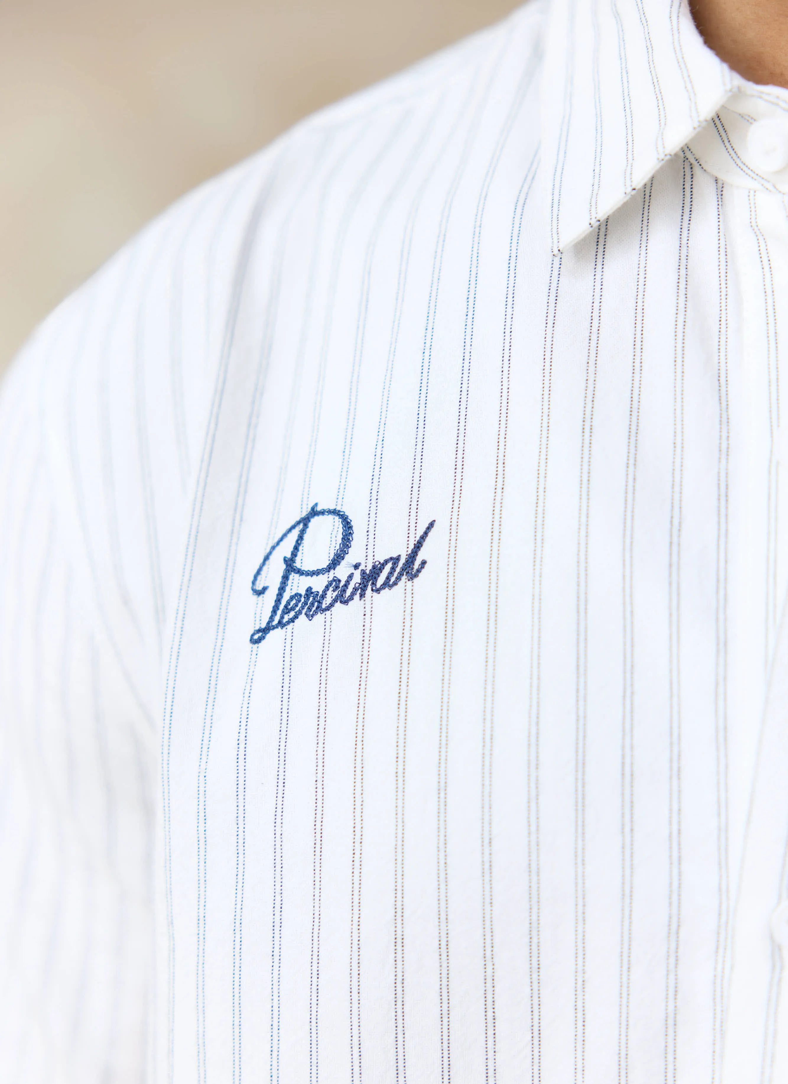 Lucia Embroidered Shirt | Cotton | Cream Stripe sold by Percival product image thumbnail 5