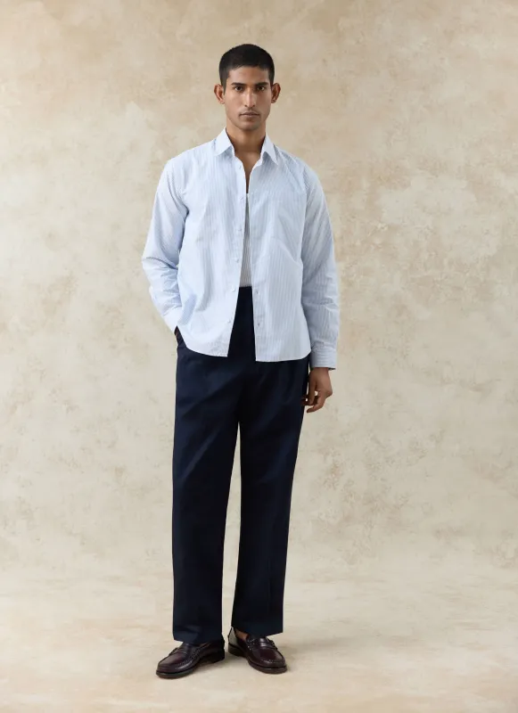 Striped Oxford Shirt | Cotton | Blue Stripe made by Percival