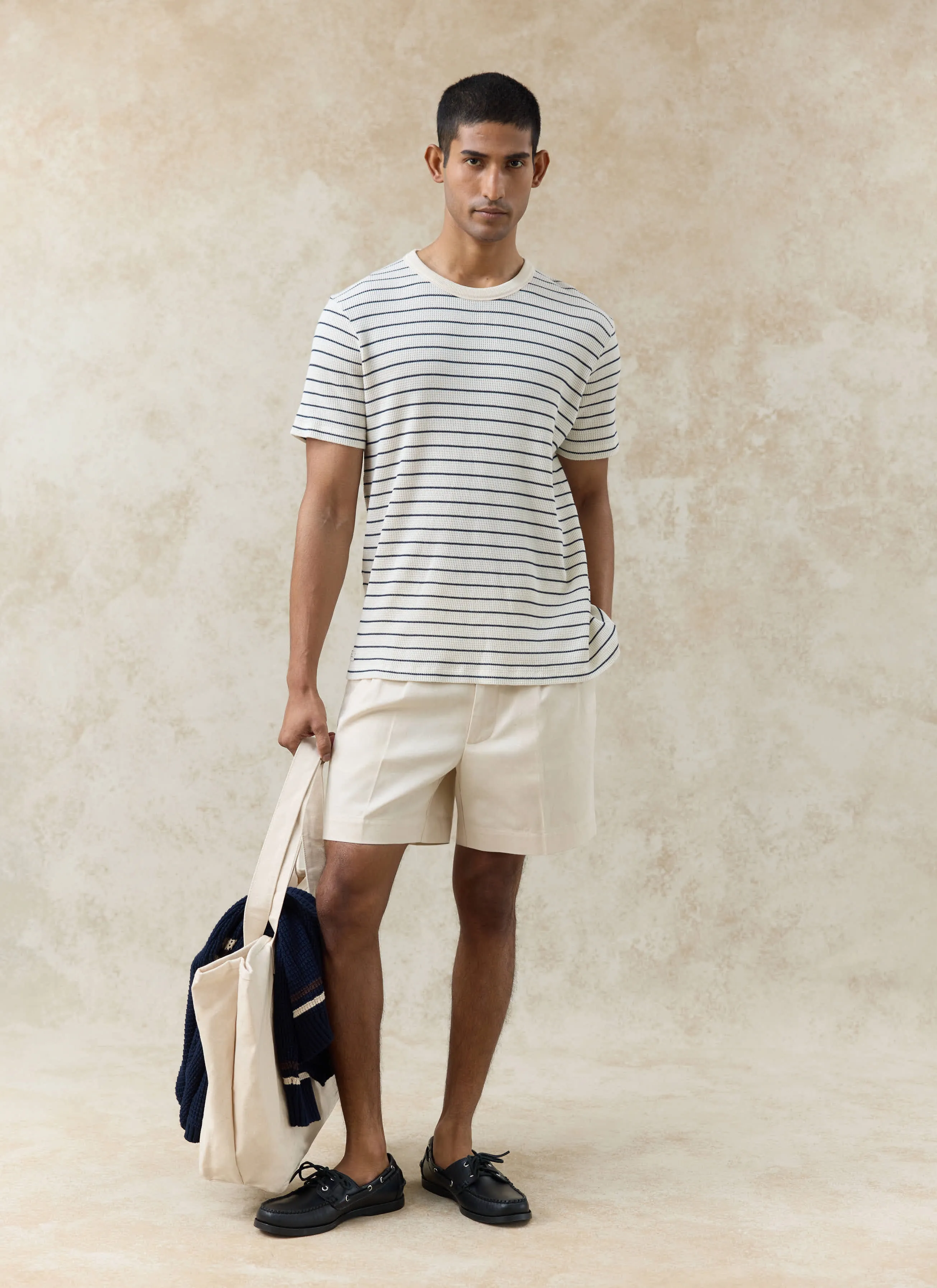 Ernie Waffle T Shirt | Organic Cotton | Cream Stripe sold by Percival product image thumbnail 4