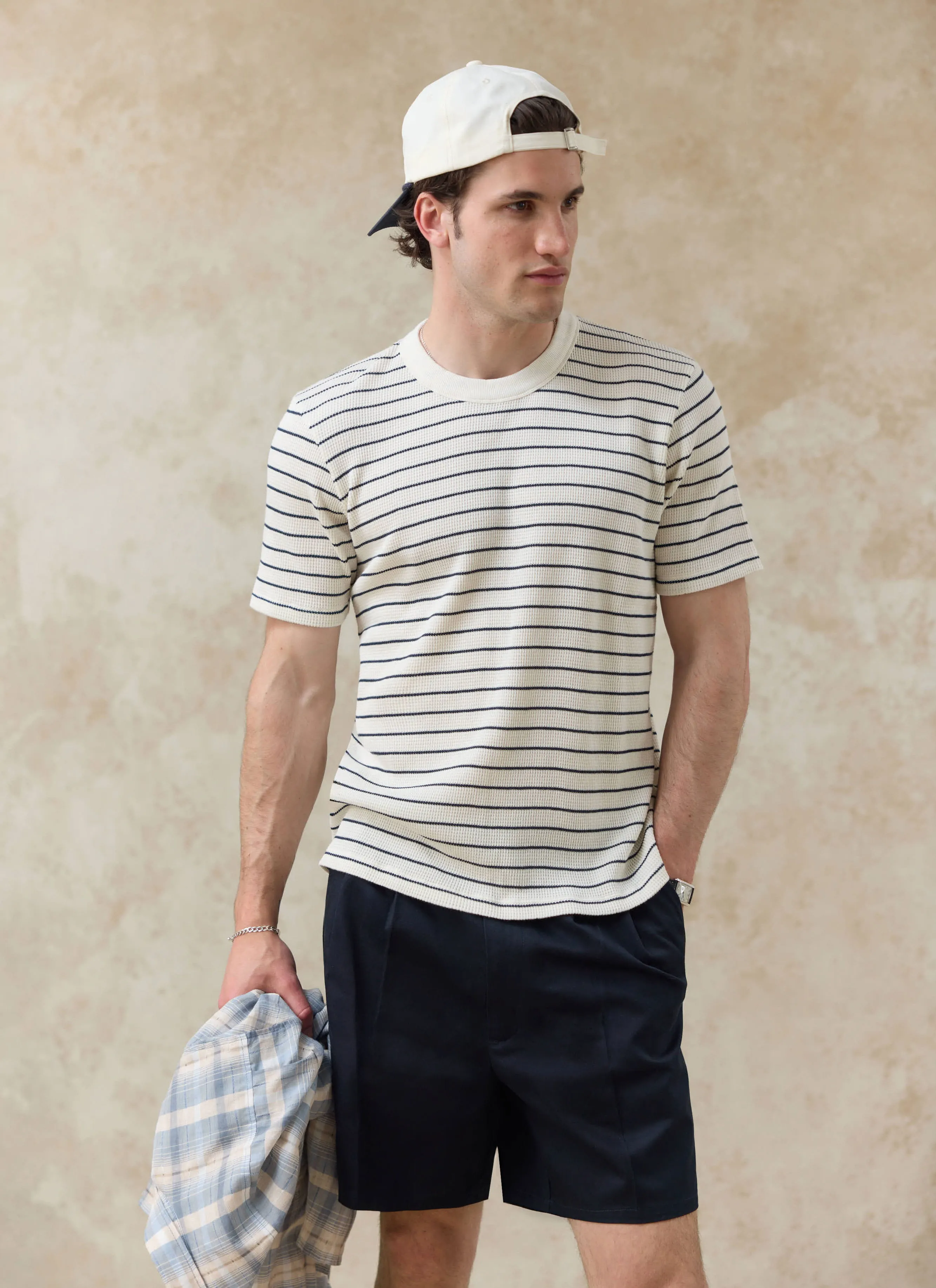 Ernie Waffle T Shirt | Organic Cotton | Cream Stripe sold by Percival product image thumbnail 2