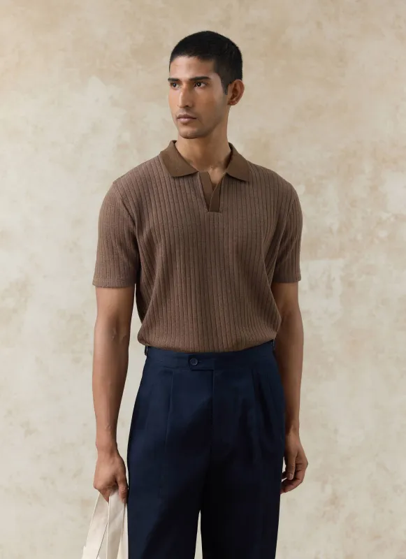Anthony Ribbed Polo | Cotton | Espresso made by Percival