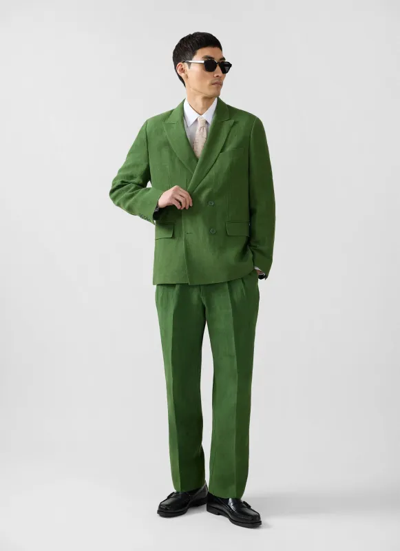 Tailored Two Piece Double Breasted Suit | Linen | Forest Green made by Percival