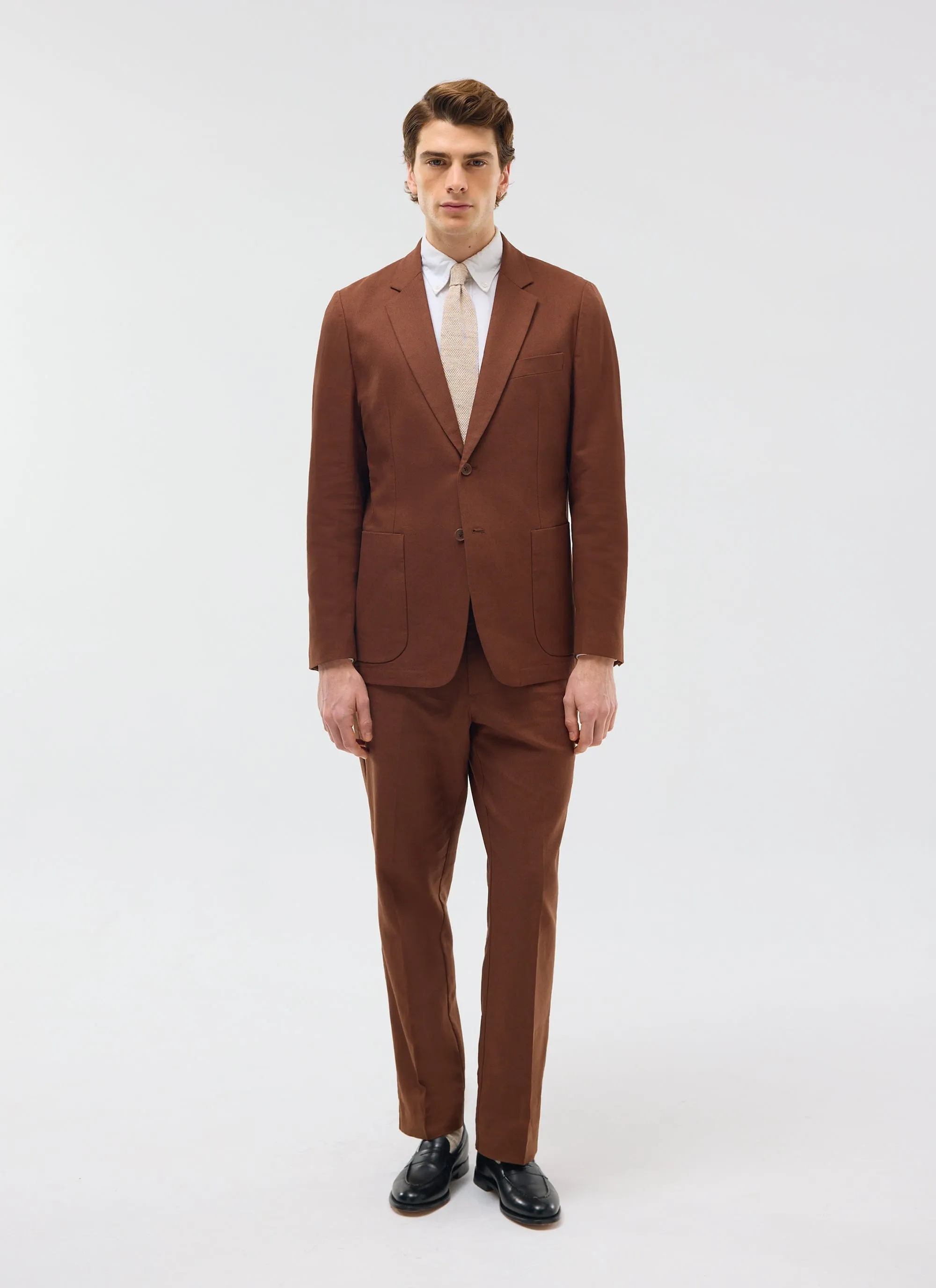 Tailored Two Piece Suit | Linen | Brown sold by Percival