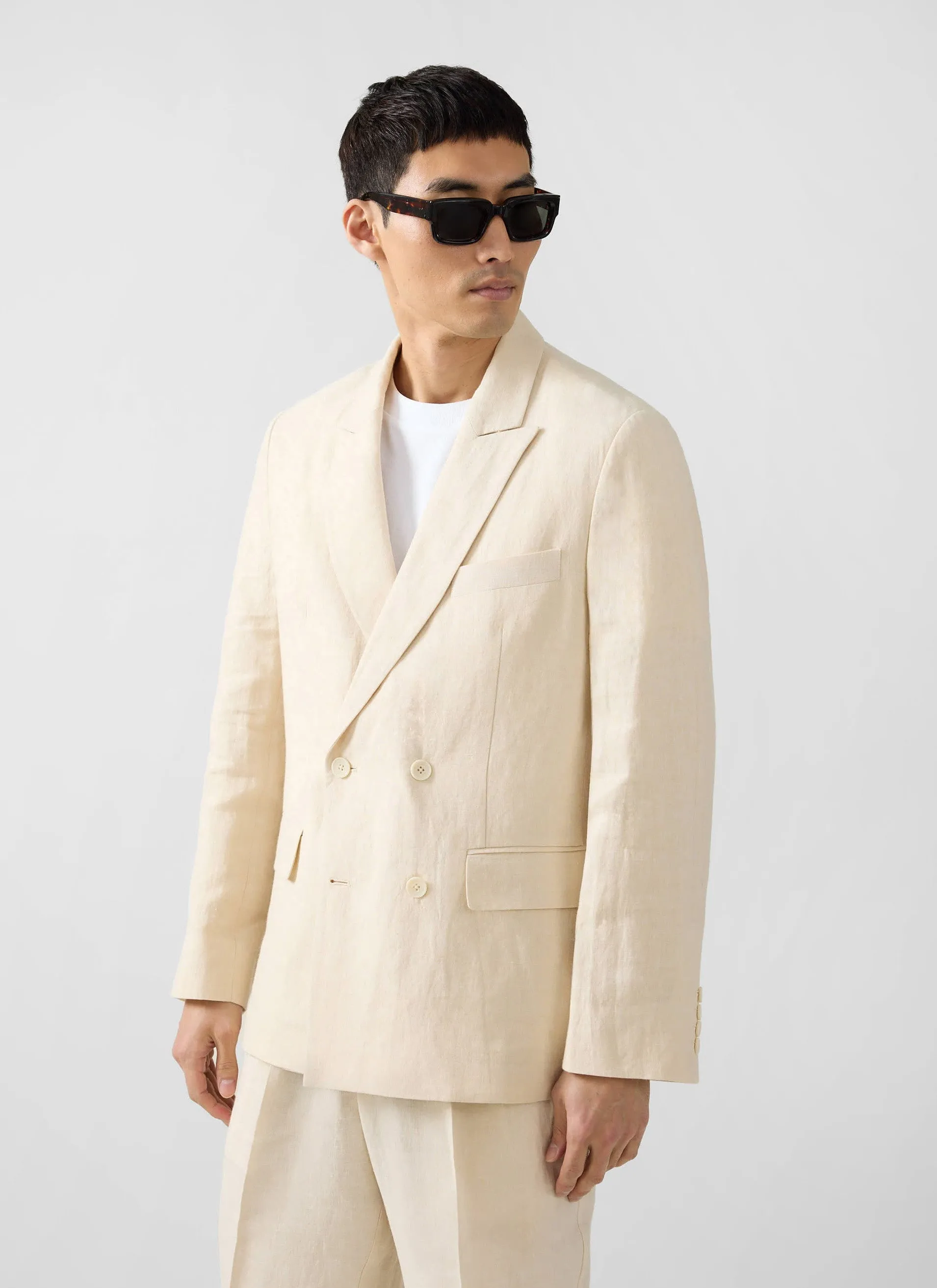 Tailored Two Piece Double Breasted Suit | Linen | Cream sold by Percival product image thumbnail 2