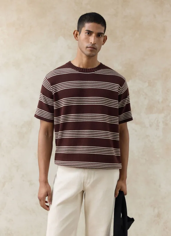 Fiction Striped Knitted T Shirt | Cotton | Espresso made by Percival
