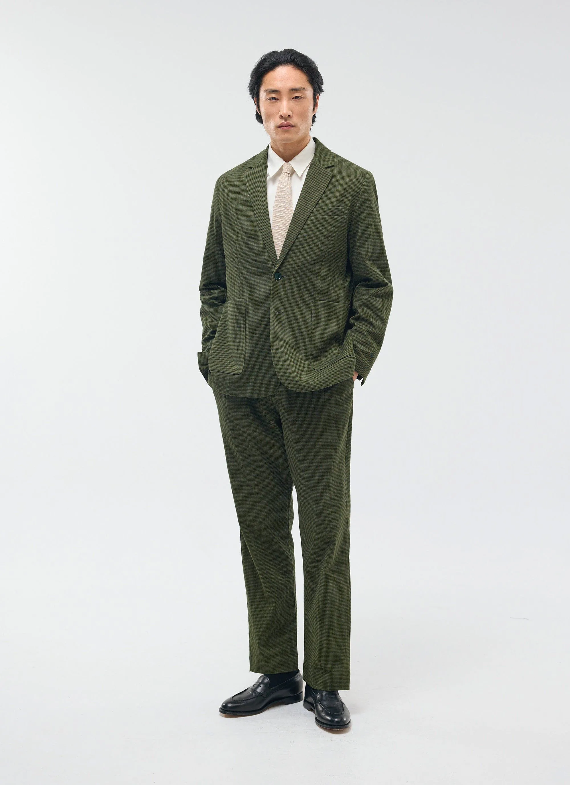 Relaxed Two Piece Suit | Micro Check | Forest Green sold by Percival