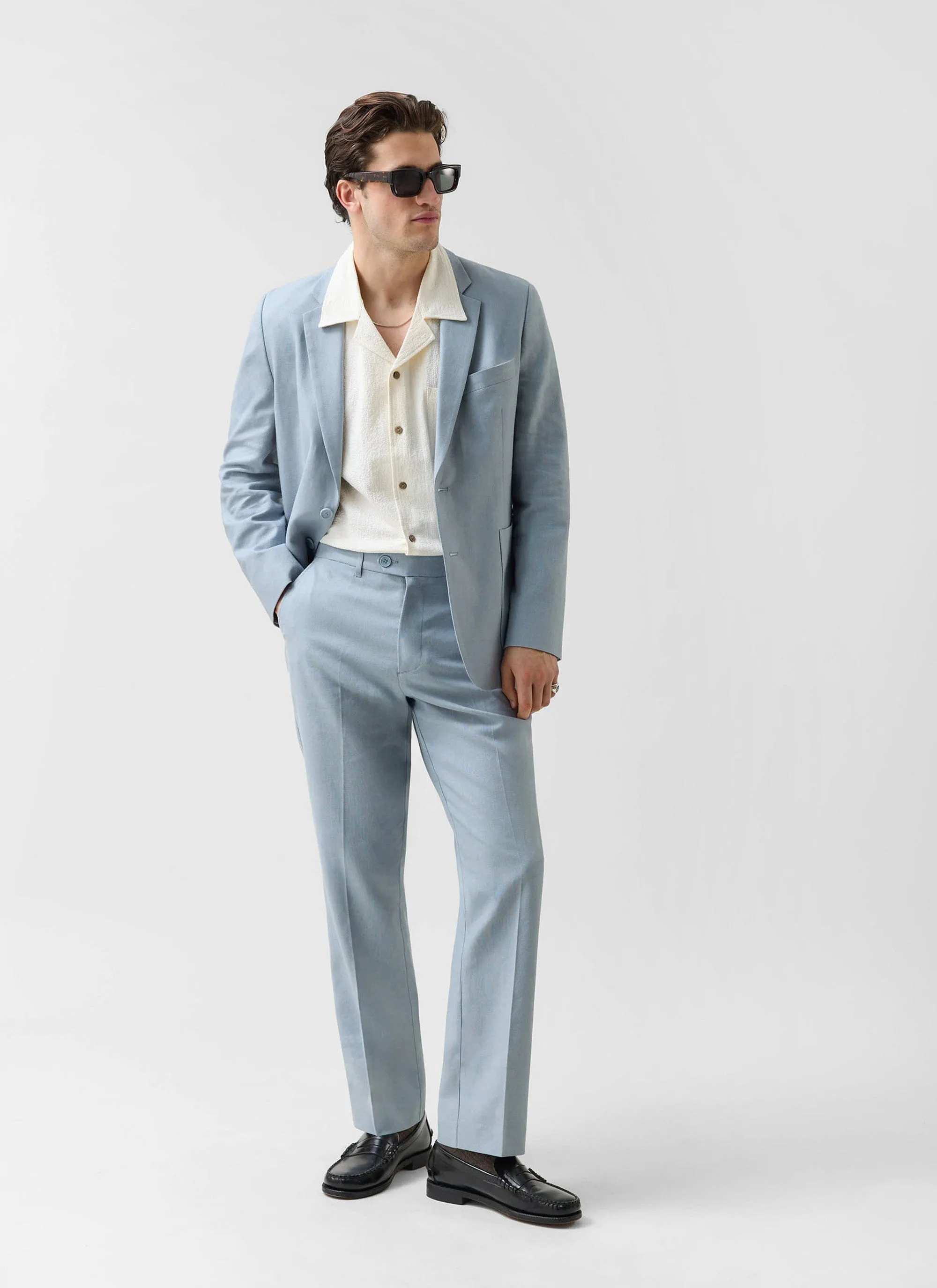Tailored Two Piece Suit | Linen | Light Blue sold by Percival