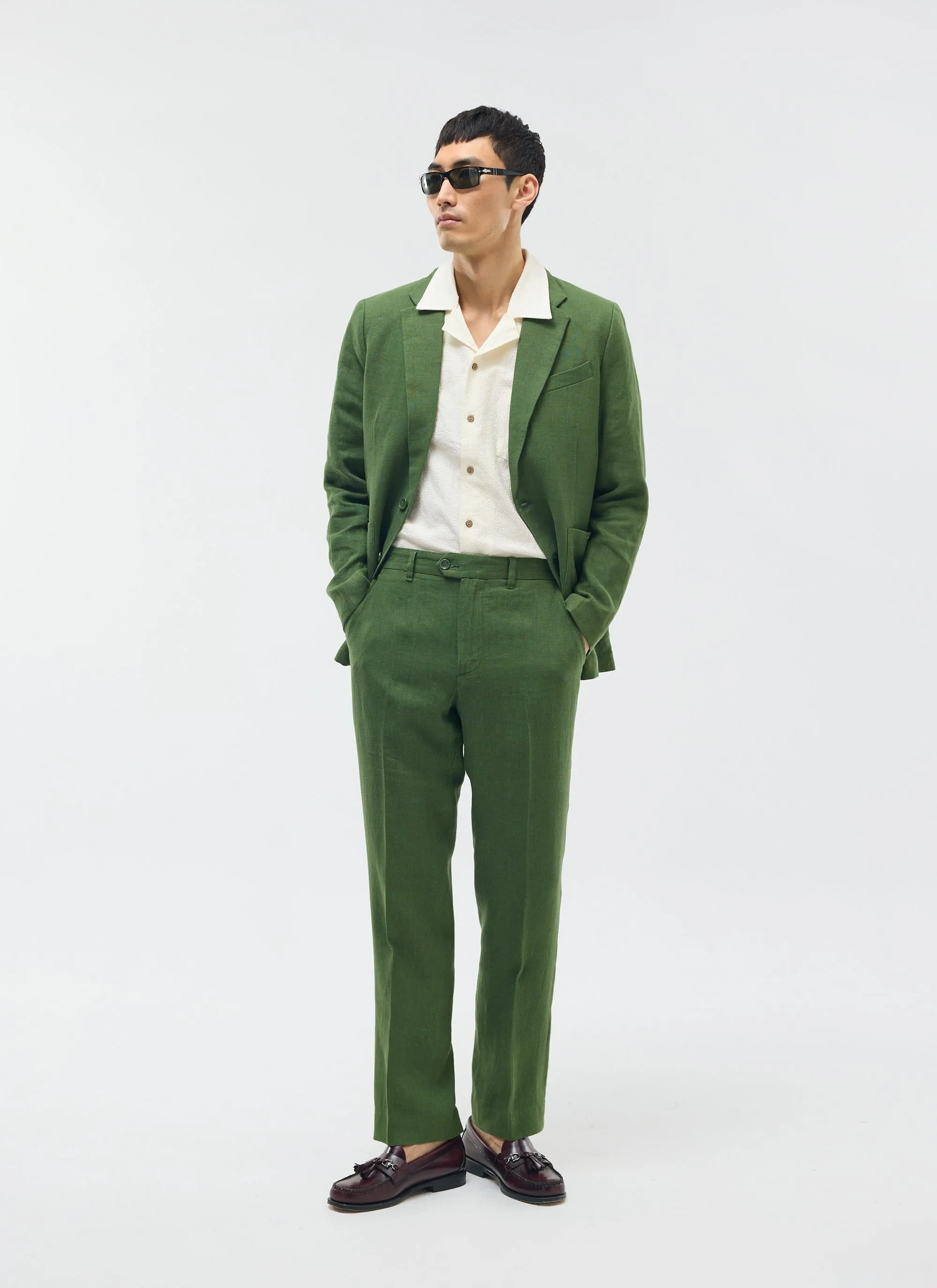 Tailored Two Piece Suit | Linen | Forest Green sold by Percival