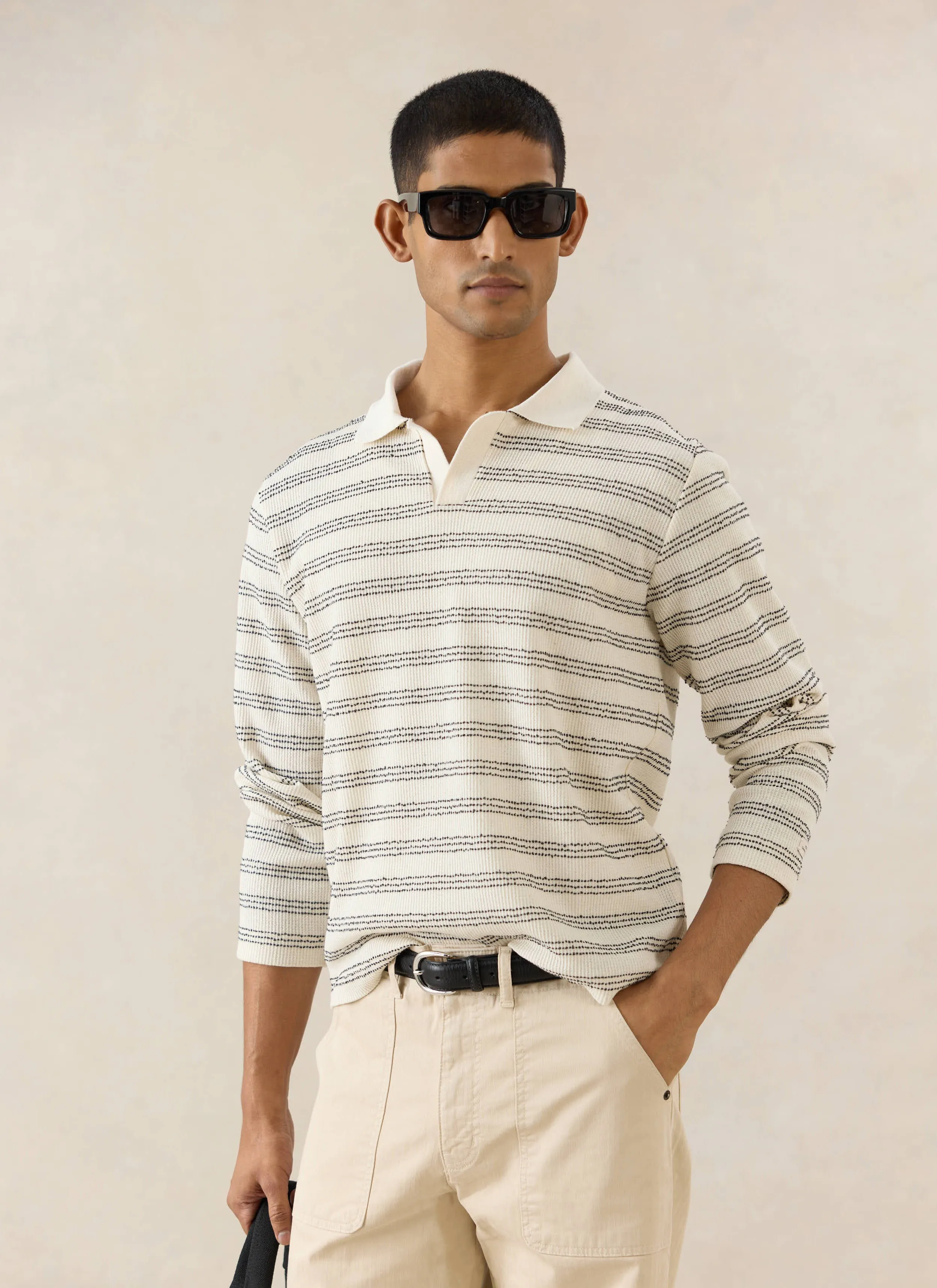 Laurent Long Sleeve Polo | Cotton | Cream sold by Percival product image thumbnail 4