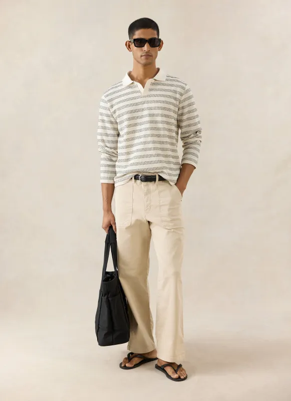 Laurent Long Sleeve Polo | Cotton | Cream made by Percival