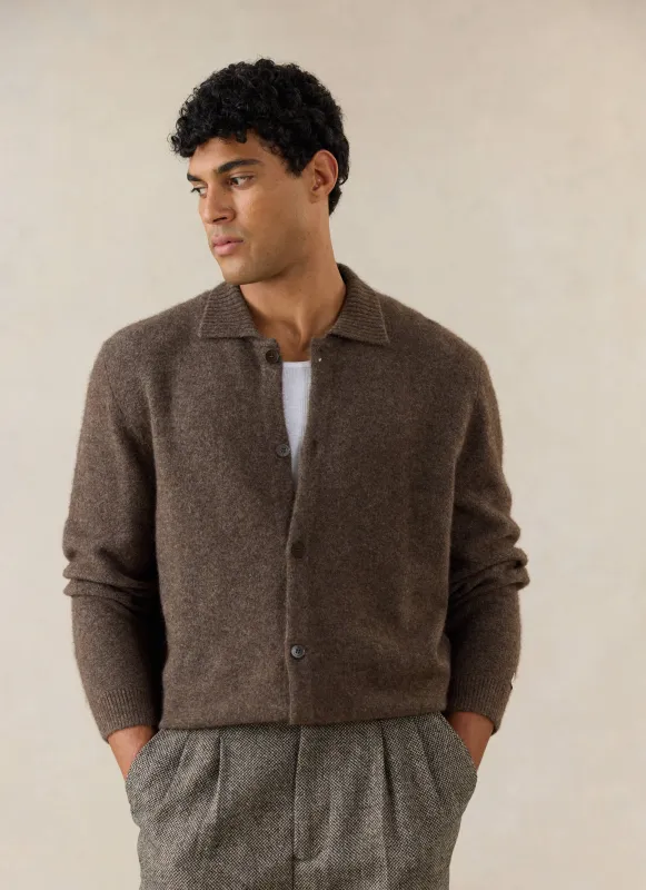 Archive Knit Collared Cardigan | Yak Wool | Brown made by Percival