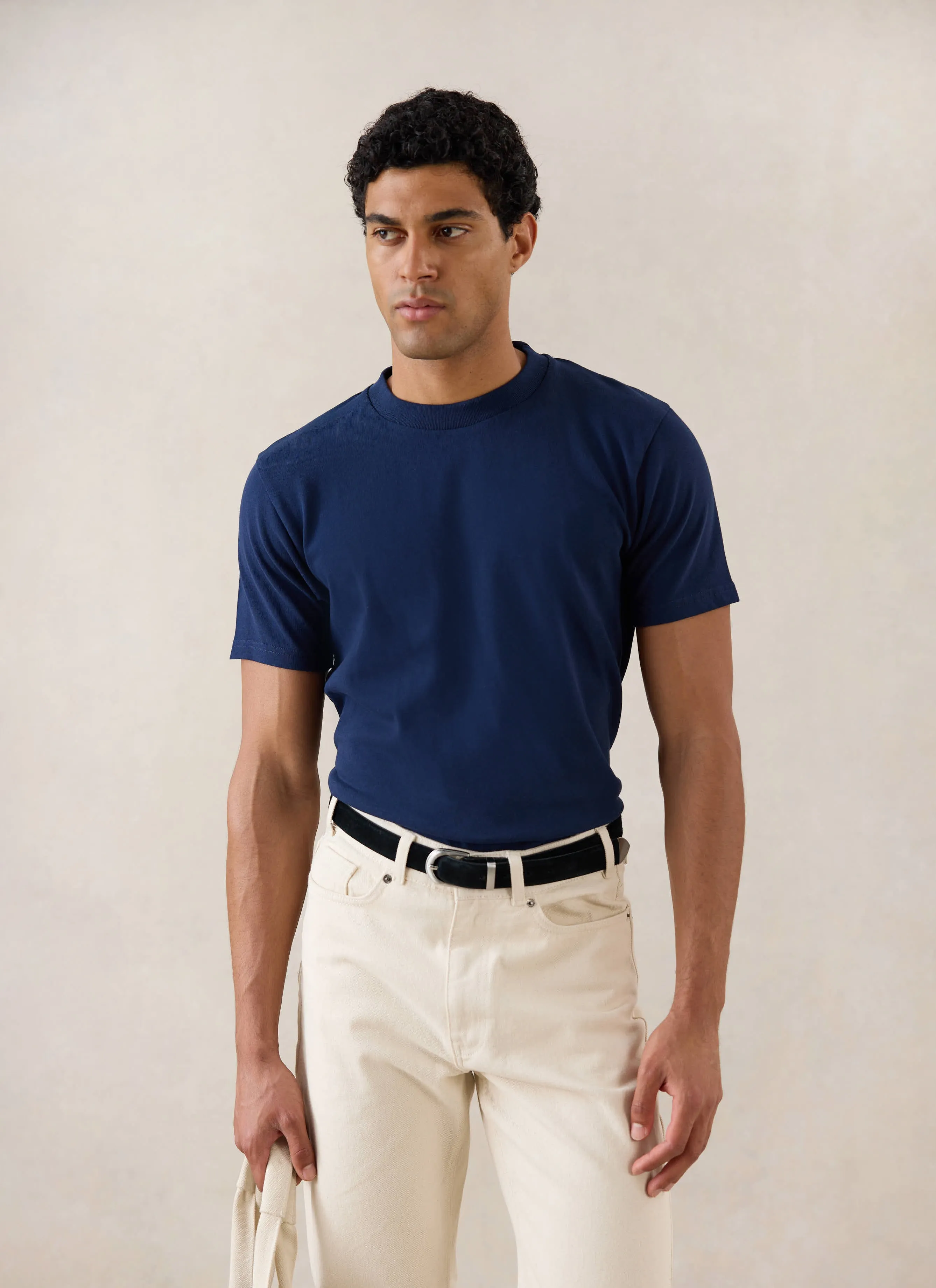 Plain Regular Fit T Shirt | Organic Cotton | Navy sold by Percival product image thumbnail 4