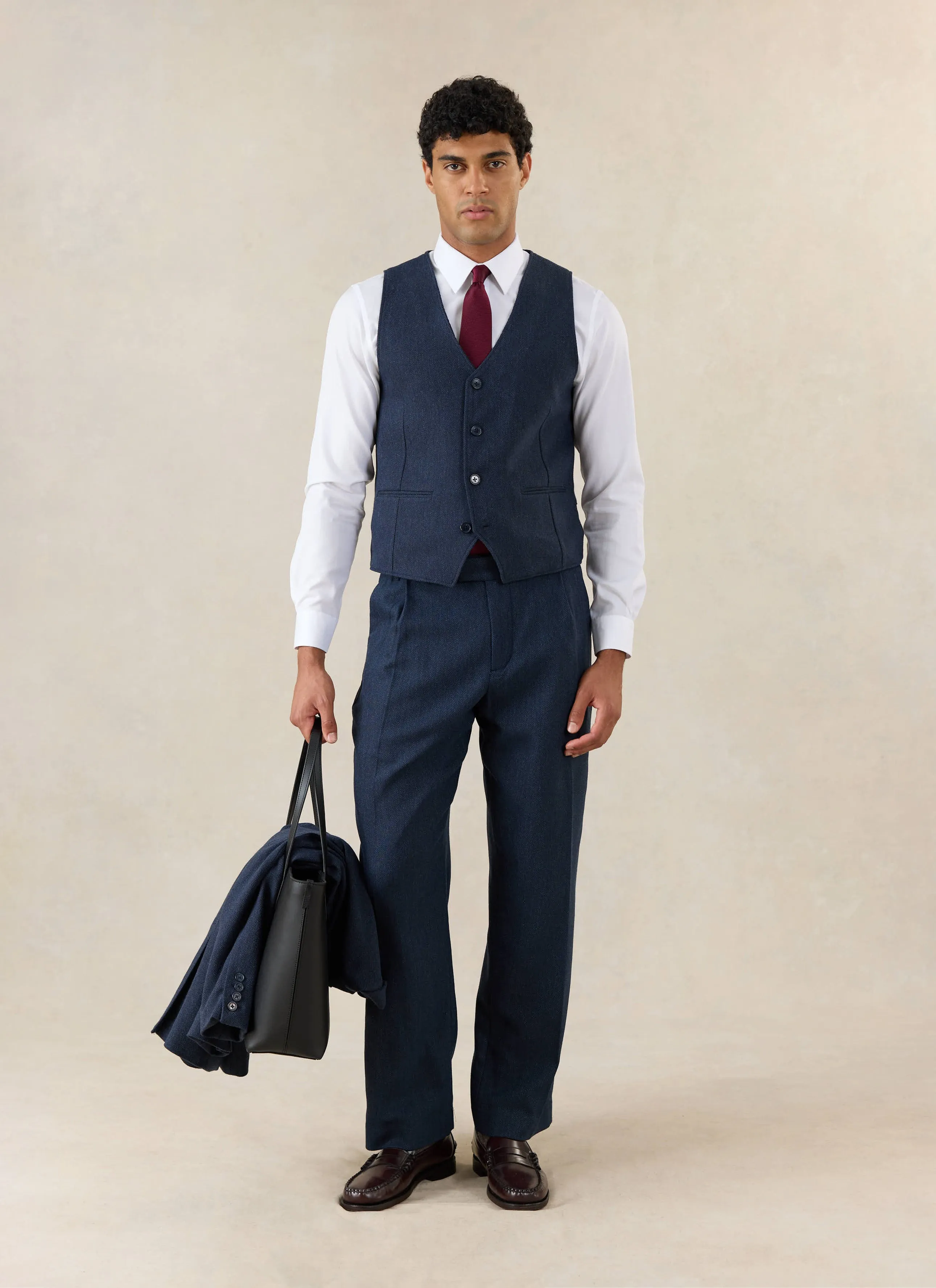 Waistcoat | Herringbone Wool | Navy sold by Percival product image thumbnail 5