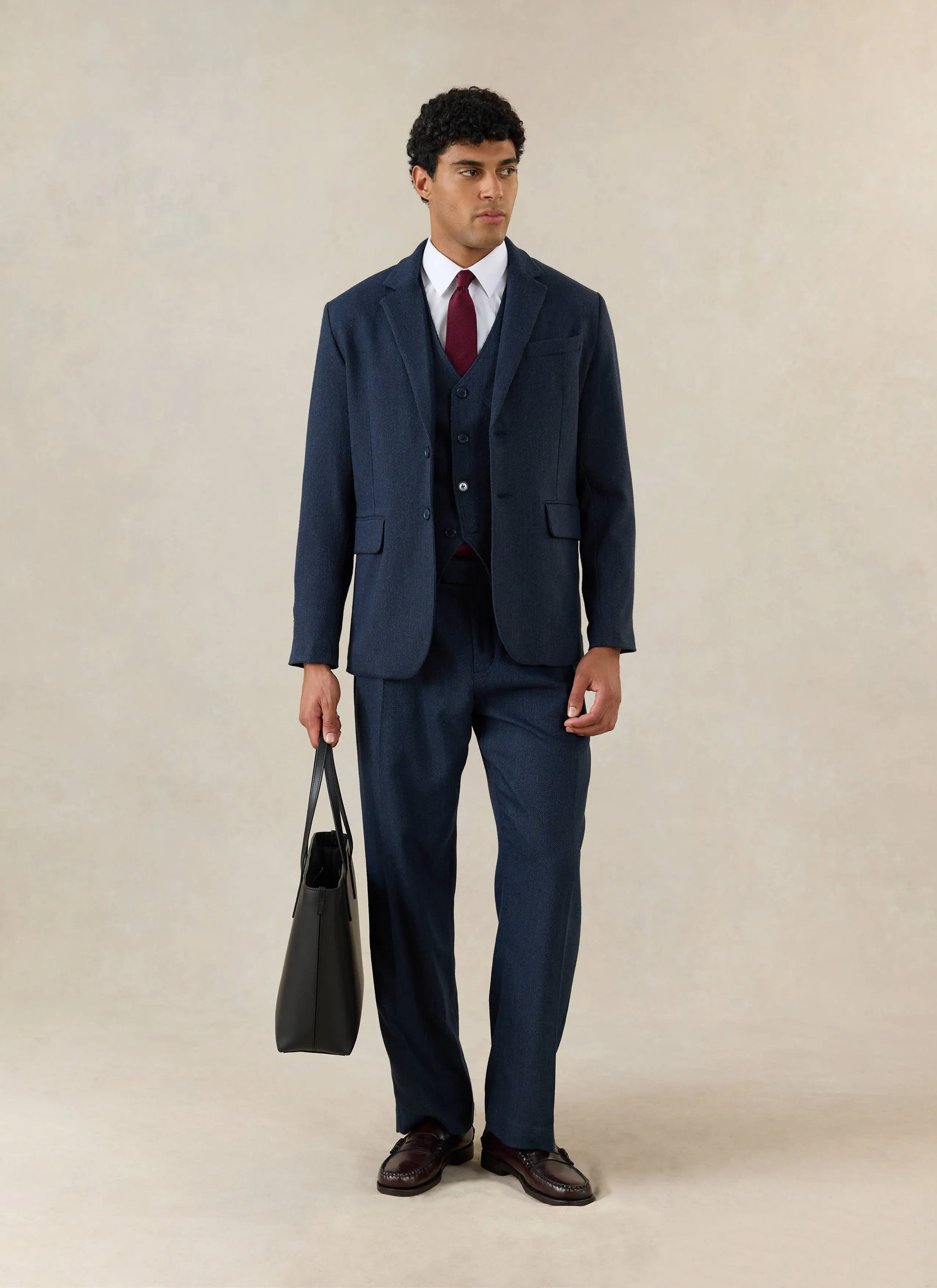 Waistcoat | Herringbone Wool | Navy sold by Percival product image thumbnail 3