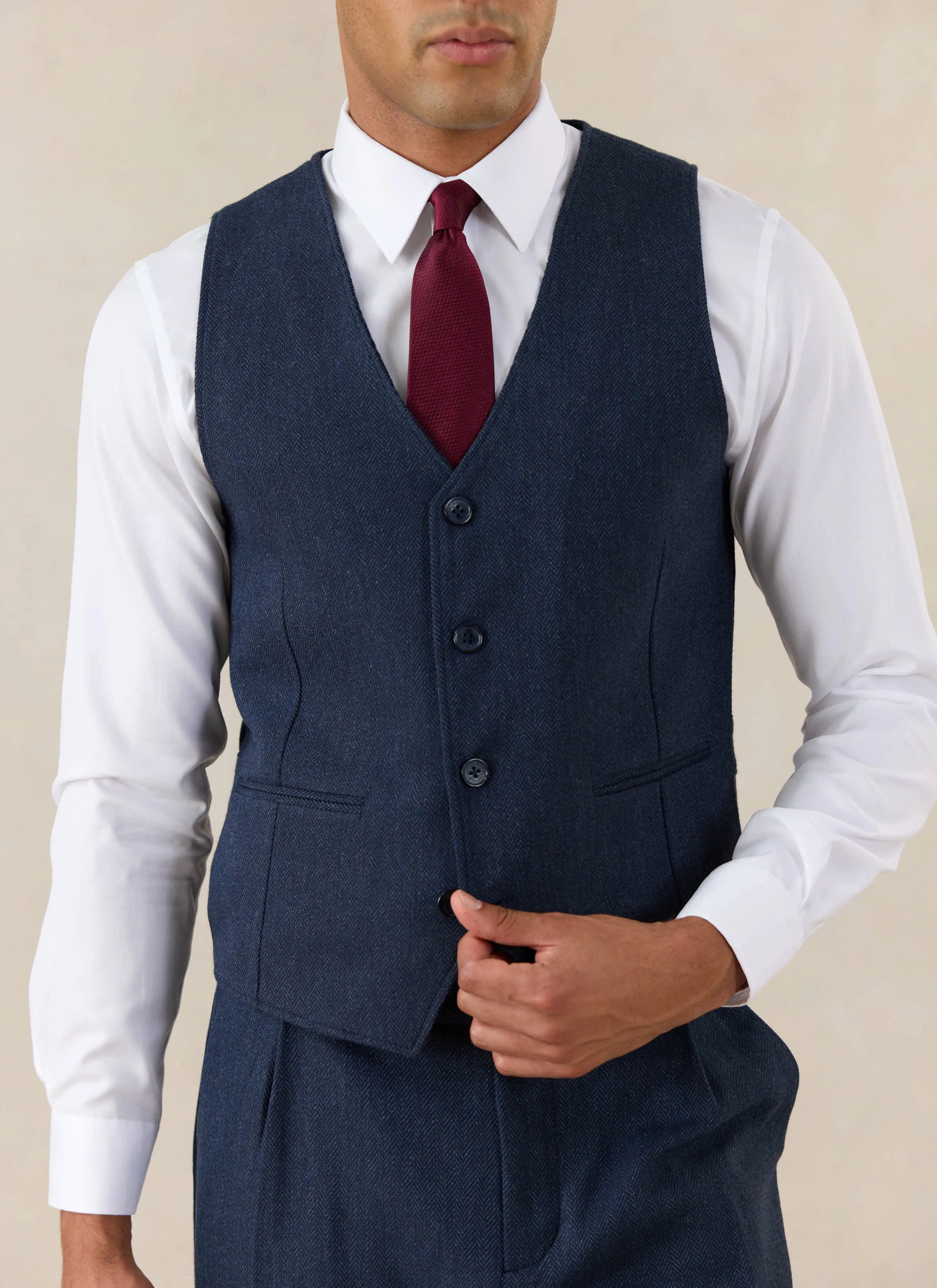 Waistcoat | Herringbone Wool | Navy sold by Percival product image thumbnail 2