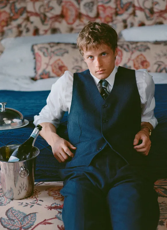 Waistcoat | Herringbone Wool | Navy made by Percival
