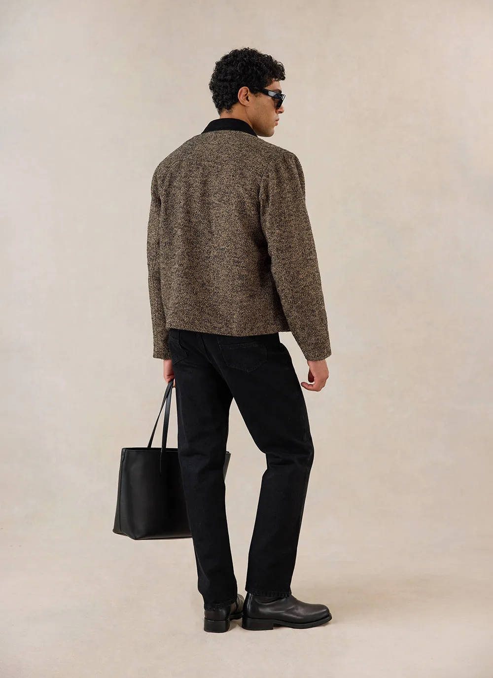 Contrast Collar Boxy Jacket | Herringbone Wool | Brown sold by Percival product image thumbnail 4