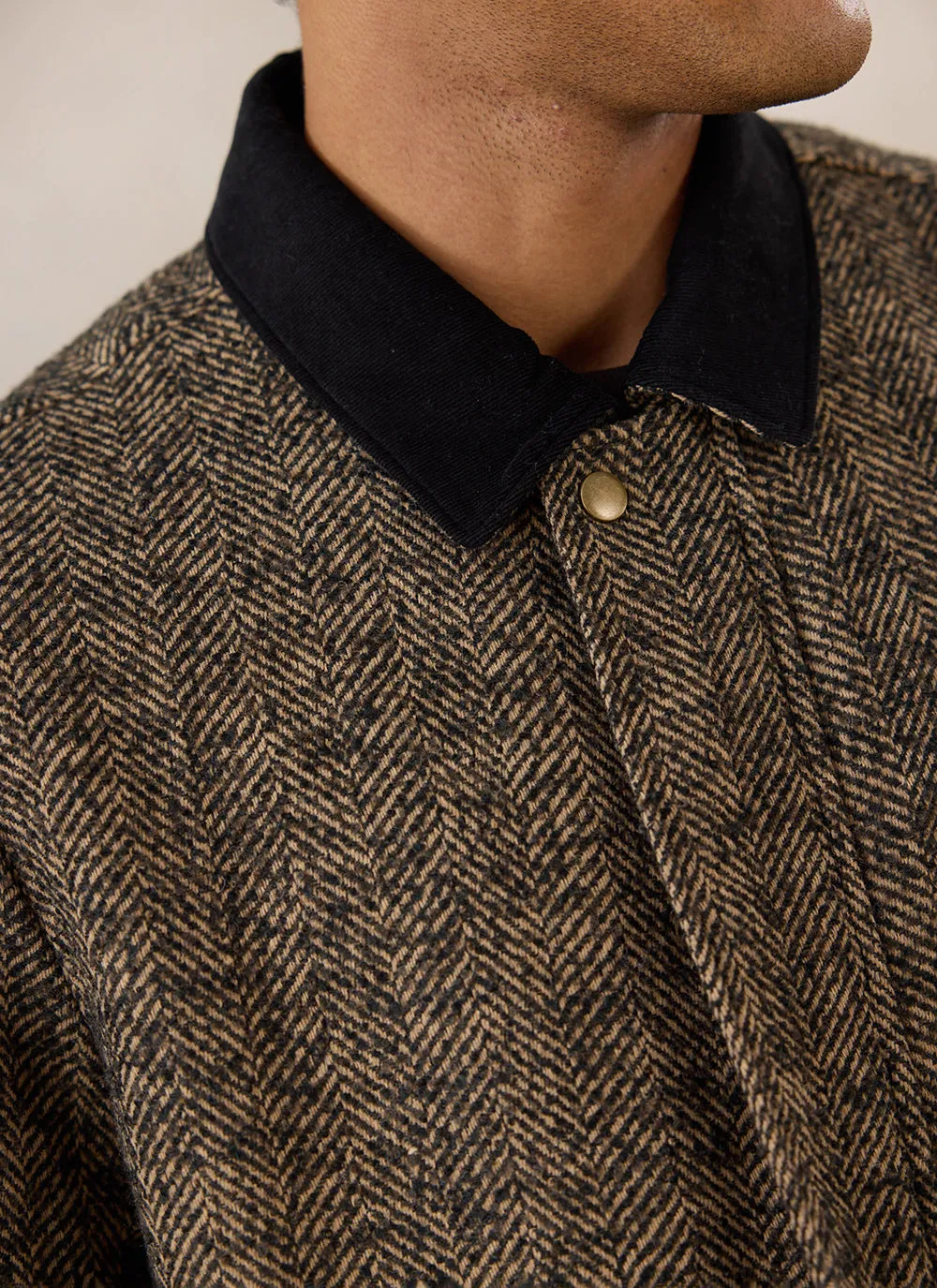 Contrast Collar Boxy Jacket | Herringbone Wool | Brown sold by Percival product image thumbnail 5