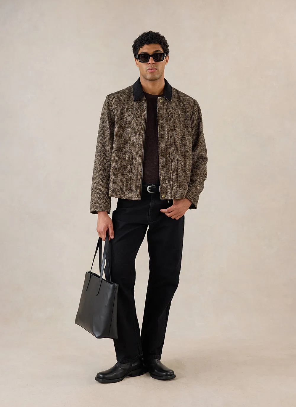 Contrast Collar Boxy Jacket | Herringbone Wool | Brown sold by Percival product image thumbnail 2