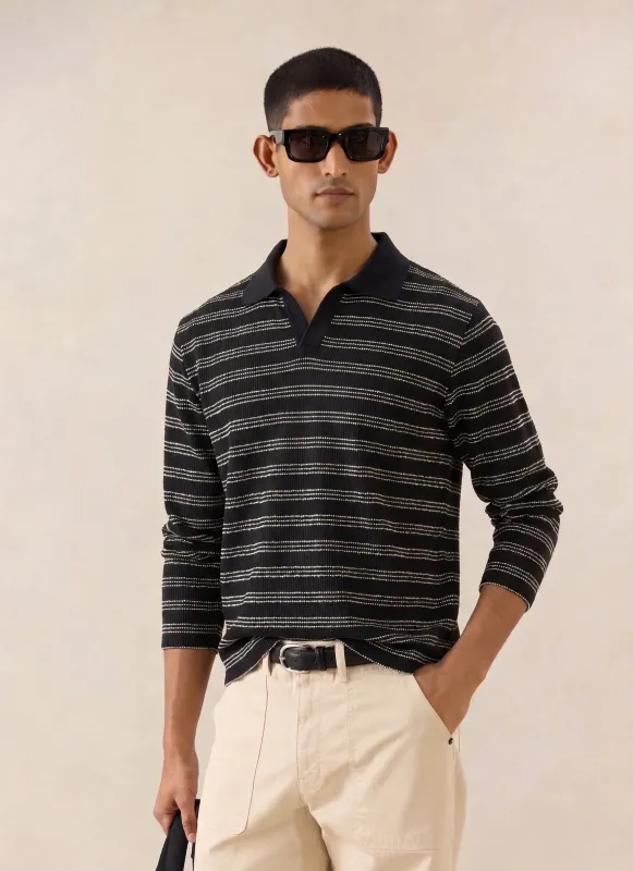 Laurent Long Sleeve Polo | Cotton | Black made by Percival