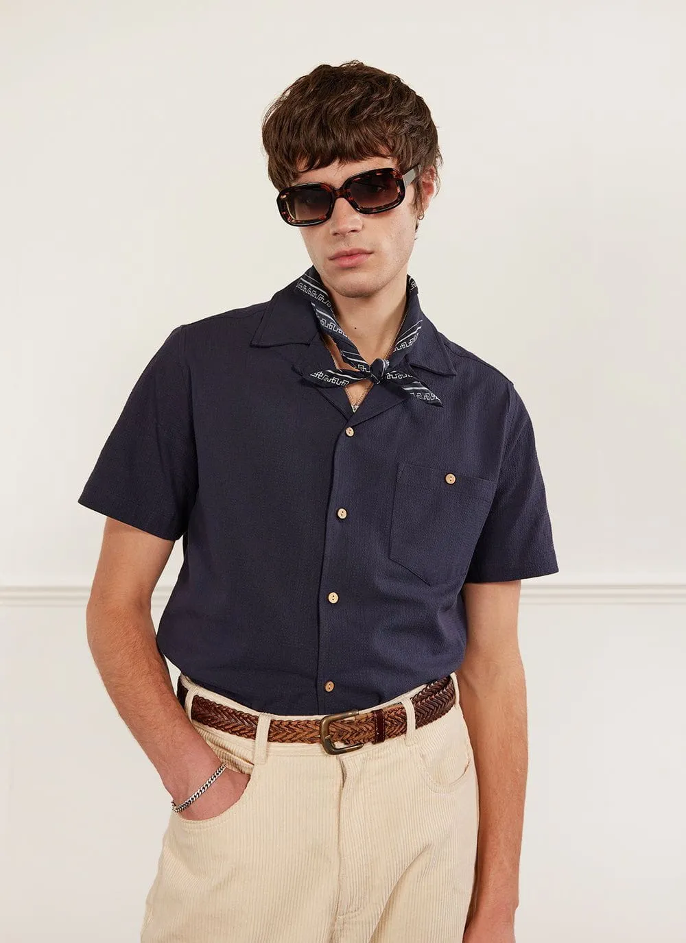 Cuban Shirt | Seersucker | Navy sold by Percival product image thumbnail 2
