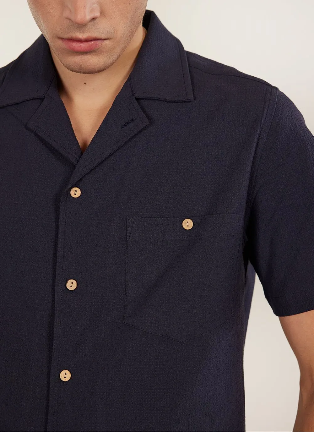 Cuban Shirt | Seersucker | Navy sold by Percival product image thumbnail 3