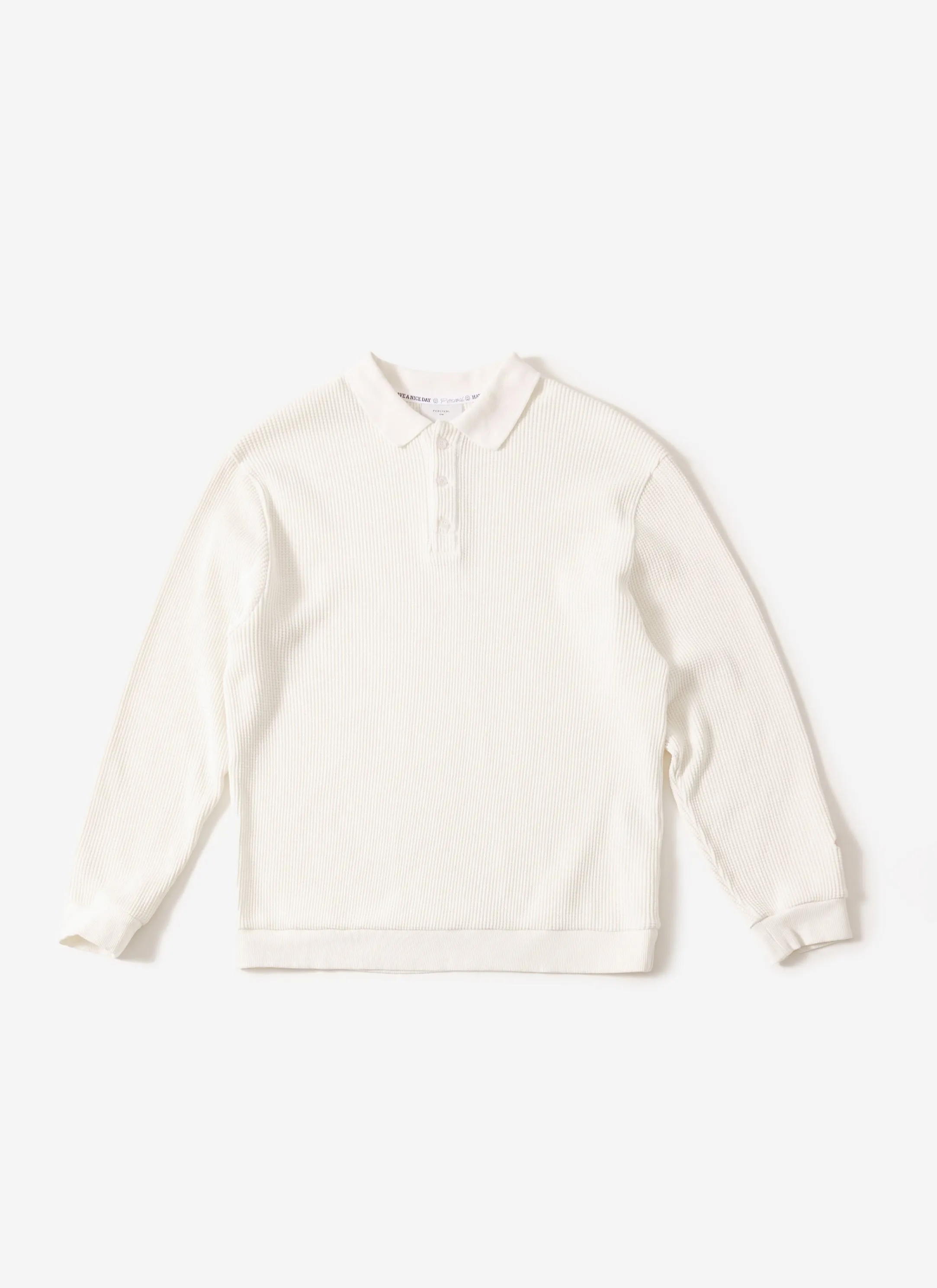 Long Sleeve Polo | Cotton Waffle | Ecru sold by Percival