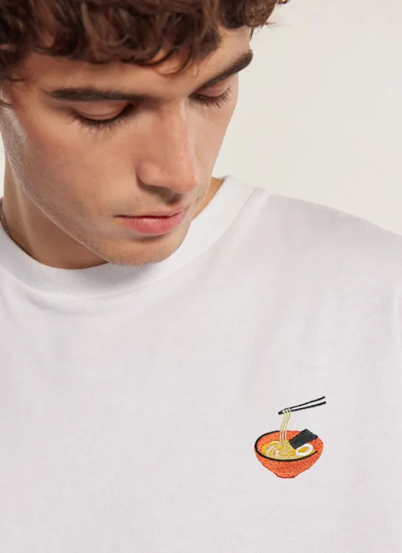 Ramen T Shirt | Embroidered Organic Cotton | White sold by Percival