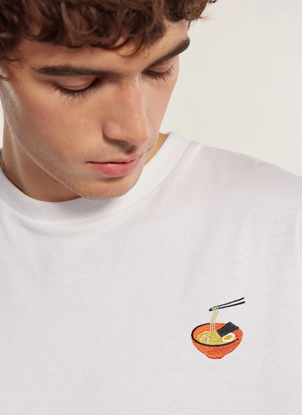 Ramen T Shirt | Embroidered Organic Cotton | White sold by Percival