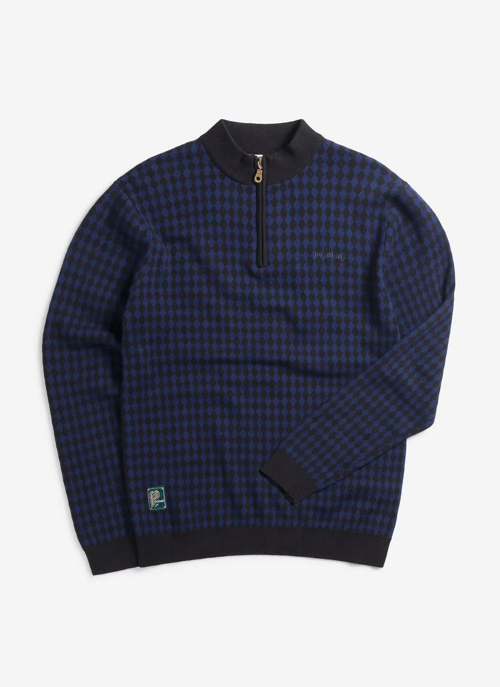 Mini Harlequin Zip Pullover | Knitted Cotton | Navy sold by Percival product image thumbnail 5