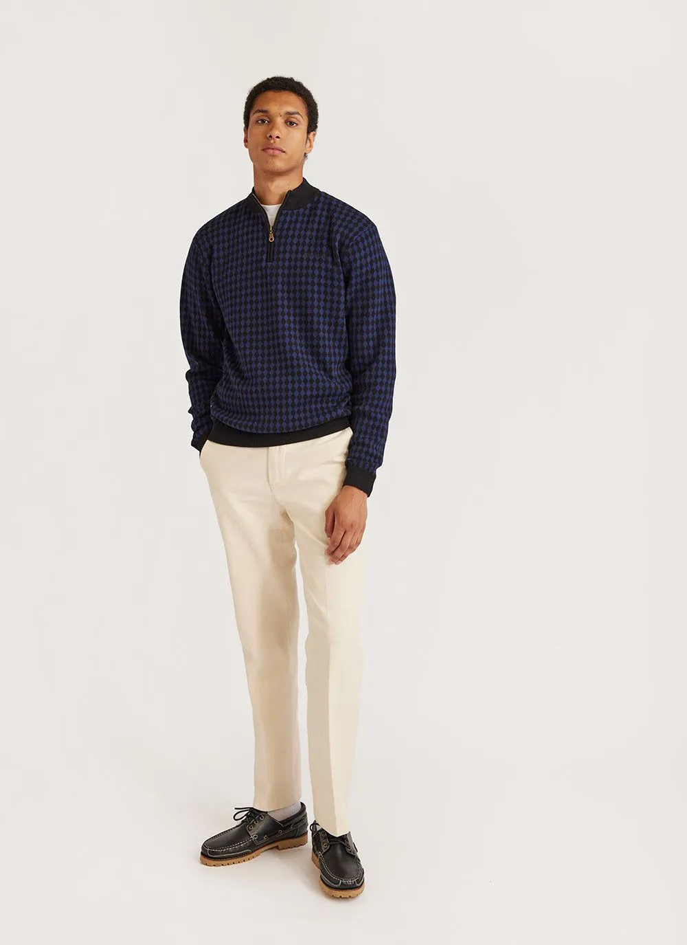 Mini Harlequin Zip Pullover | Knitted Cotton | Navy sold by Percival product image thumbnail 4