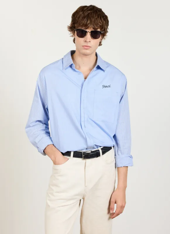 Patchwork Stripe Pearce Shirt | Cotton | Blue sold by Percival