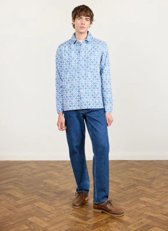 Moquette Grid Long Sleeve Shirt | Cotton | Blue made by Percival