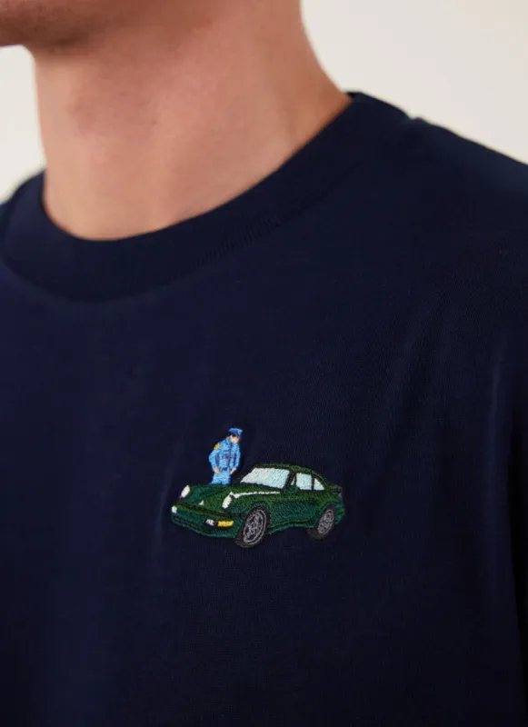 Envy Auxiliary T Shirt | Embroidered Organic Cotton | Navy sold by Percival