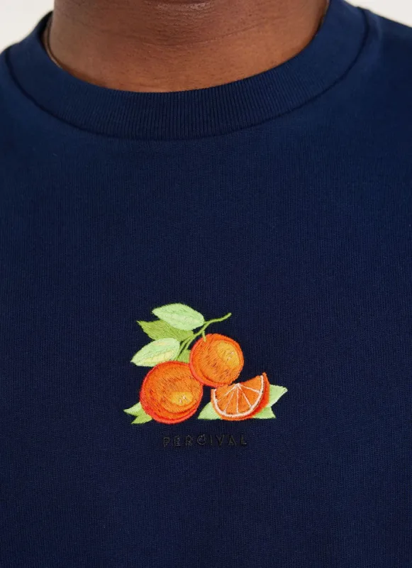 Citrus Oversized T Shirt | Embroidered Organic Cotton | Navy sold by Percival