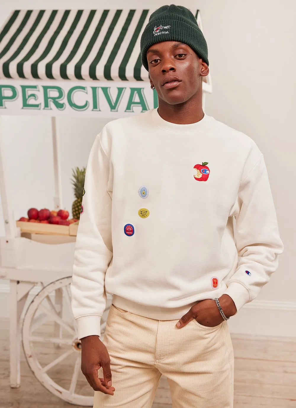 Perci-Post Stamps Sweatshirt | Champion and Percival | Ecru sold by Percival