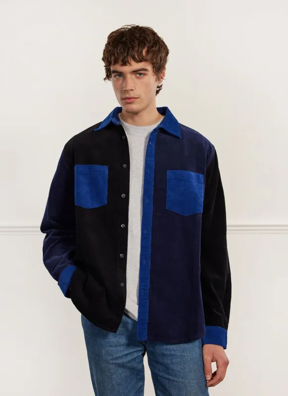 Patchwork Pearce Oversized Shirt | Corduroy | Blue Multi sold by Percival