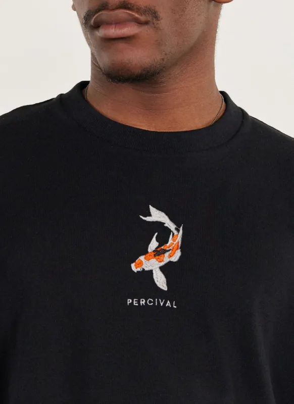 Koi Carp Oversized T Shirt | Embroidered Organic Cotton | Black sold by Percival
