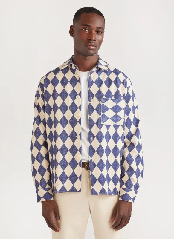 Storybook Shirt | Cotton Twill | Ecru with Blue sold by Percival