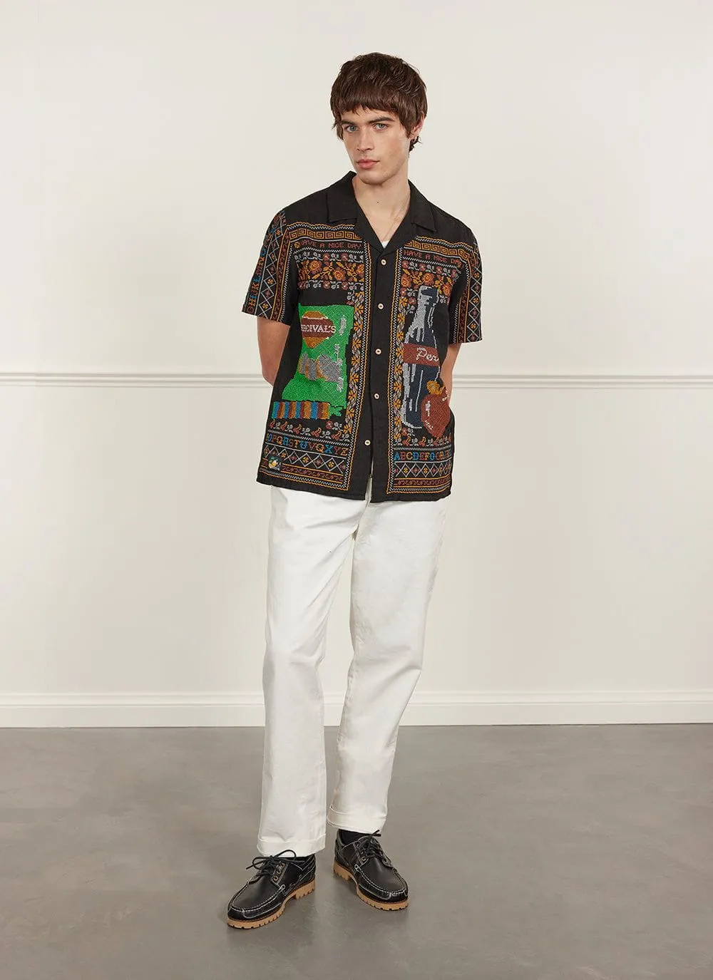 Meal Deal Tapestry Cuban Shirt | Linen | Black sold by Percival product image thumbnail 3