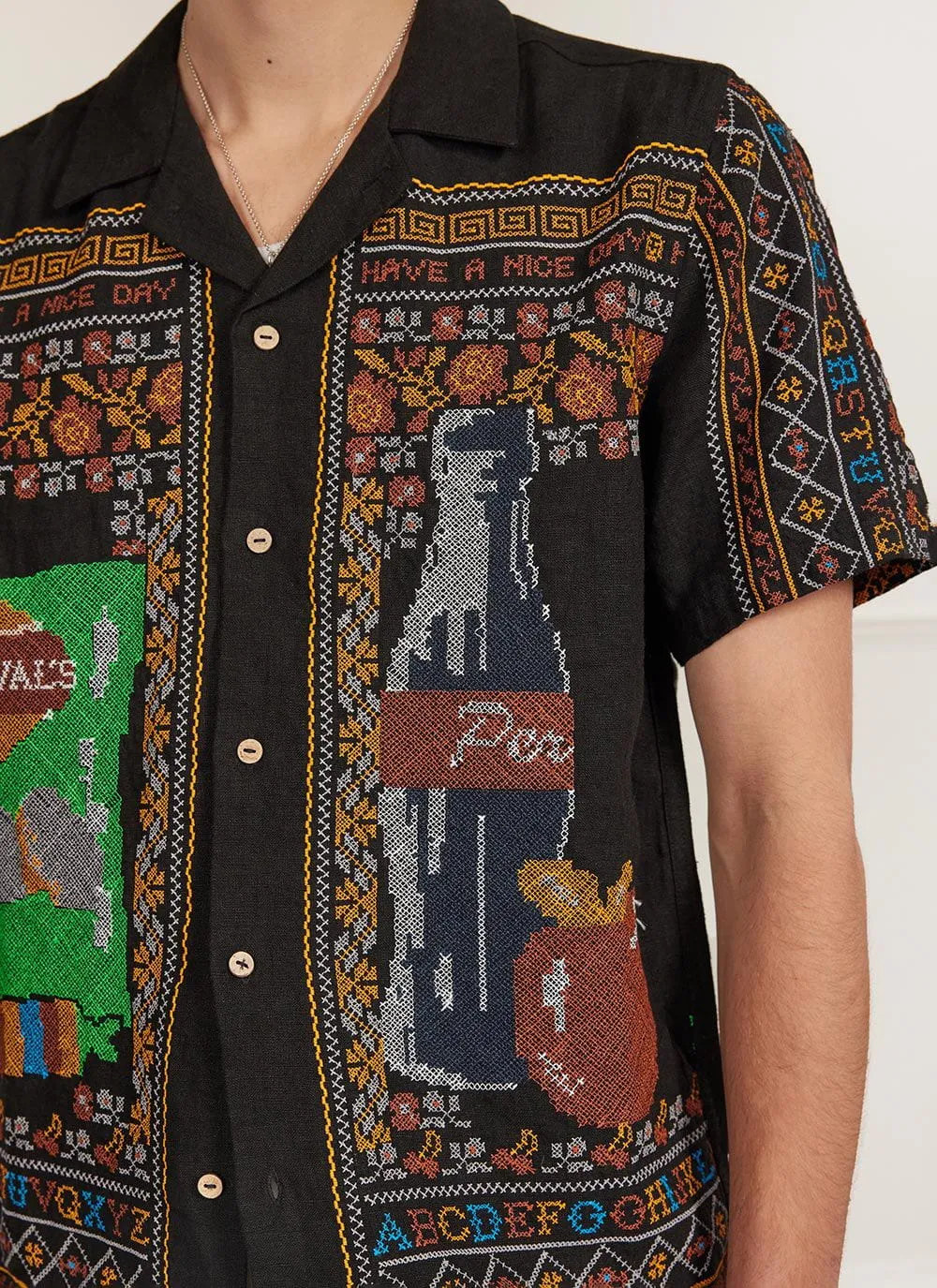 Meal Deal Tapestry Cuban Shirt | Linen | Black sold by Percival product image thumbnail 2